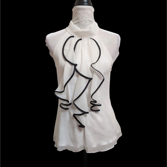 Ruffle Front Cream Halter Blouse Lined Size M - Picture 1 of 8